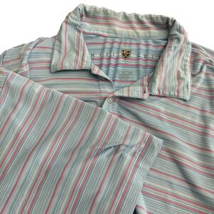 Nike Golf Polo Shirt Men's Medium Blue Pink‎ Stripe Short Sleeve Golf